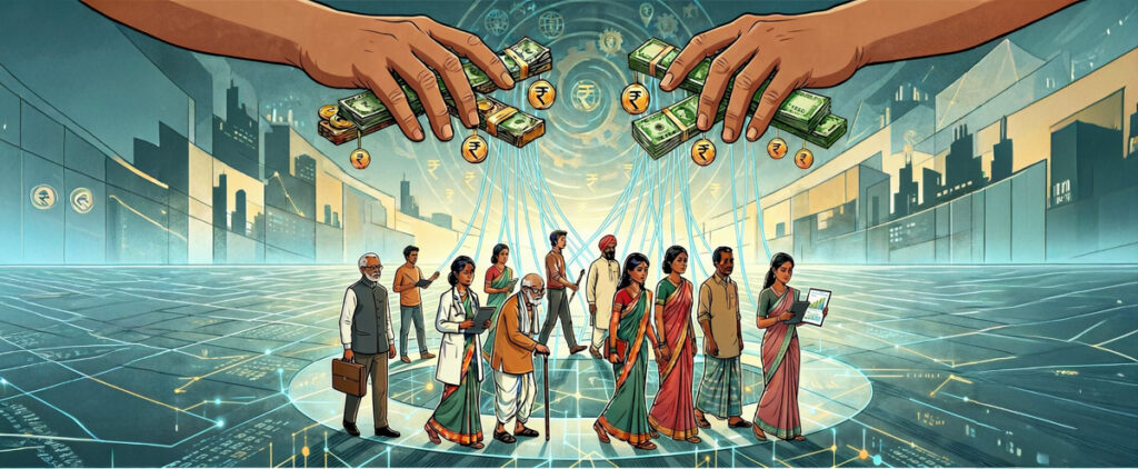 Illustration of a person unknowingly transferring money as a money mule in India